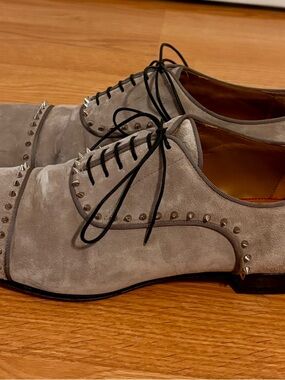 Christian Louboutin Gray Suede Studded Lace-Up Oxfords